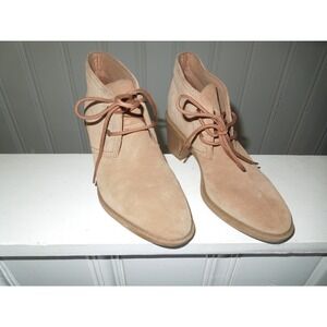 Clarks Womens Tan Suede‎ Lace Up Ankle Boots Stacked Block Heel Desert Booties